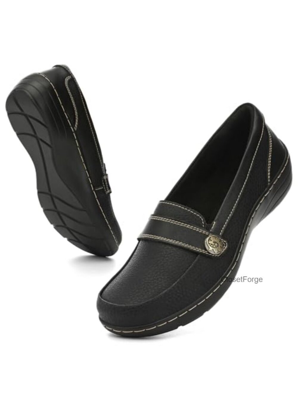 Womens Slip On Leather Loafers Comfort Memory Foam Casual Work Flats